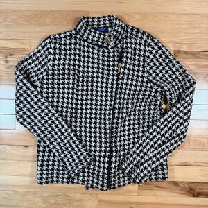 CHAPS Sweater Jacket Womens XL Black/White Long Sleeve Zip Geometric Chic Preppy